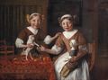 Lambert doomer portrait of two young girls with a pet dog and a doll s.jpg