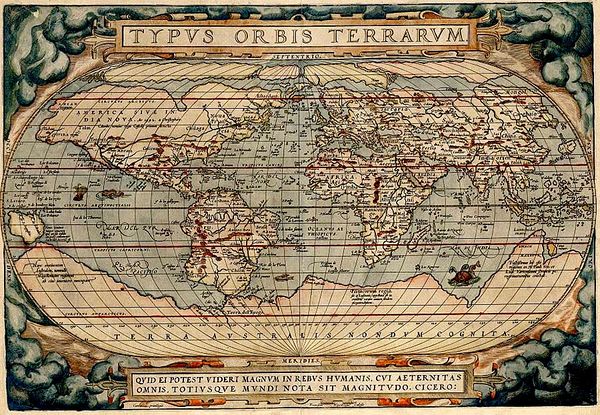 Typus Orbis Terrarum drawn by Abraham Ortelius.jpg