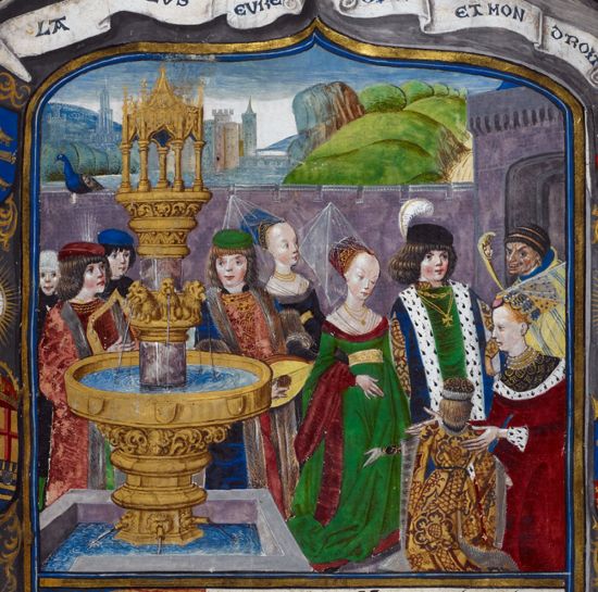 Royal 16 F II f. 1 Court of Love.png