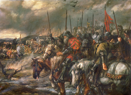 Morning of the Battle of Agincourt, 25th October 1415 Victoria and Albert Museum.PNG