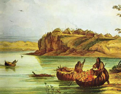 Mandan Bull Boats and Lodges- George Catlin.jpg