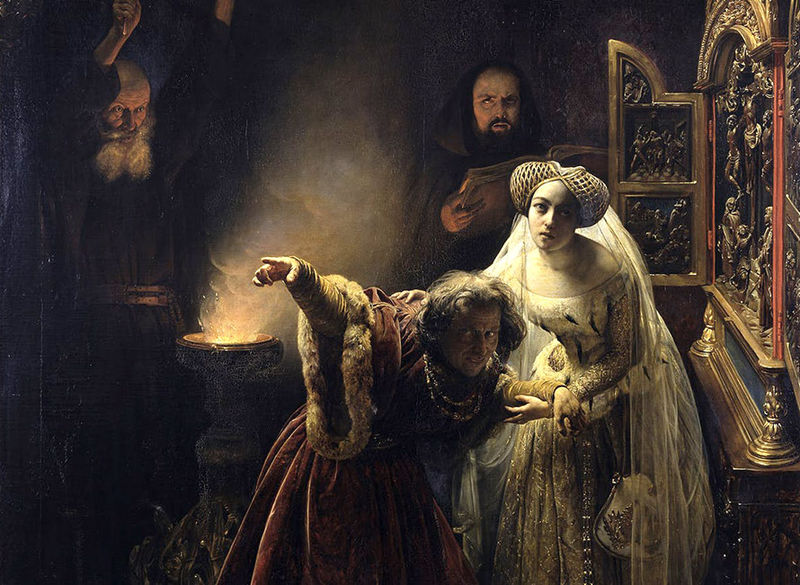 Файл:Exorcisme de Charles VI par deux moines augustins, détail d'une huile sur toile de François-Auguste Biard. 1839 Grenoble.jpg